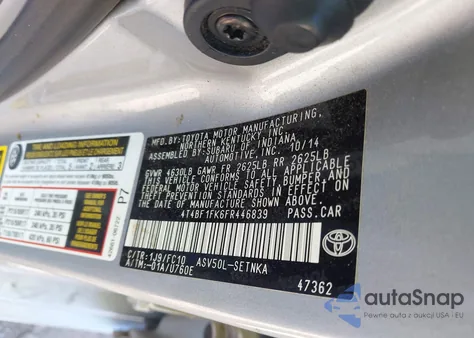 2015 Toyota Camry Le из США, поврежденный, VIN 4T4BF1FK6FR446839